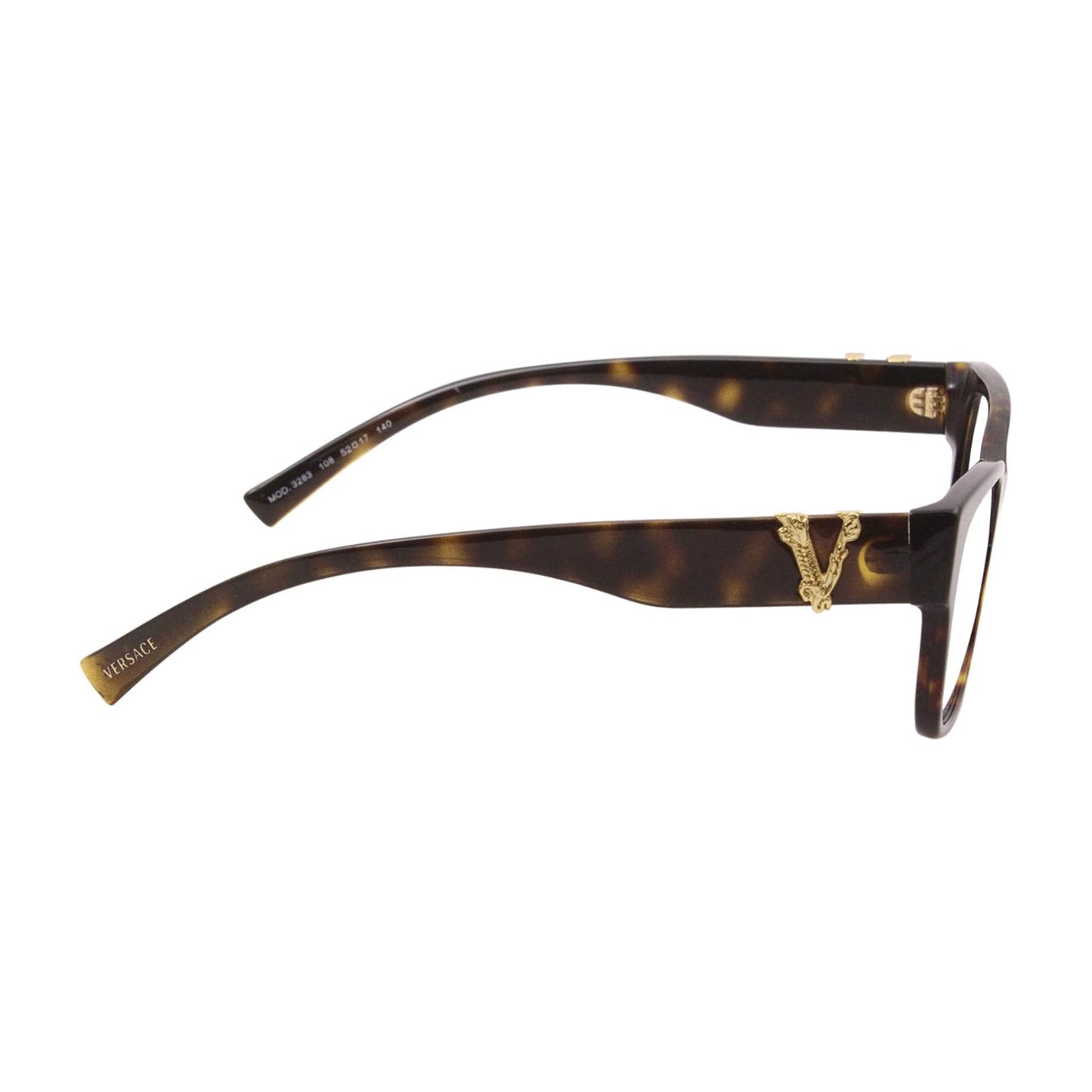 Versace 3283 108 Eyeglasses Women's Dark Havana Square Optical Frame 52mm, Havana, 52/17/140